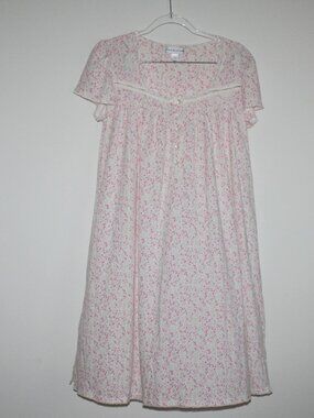 Miss Elaine Floral Pink Green Nightgown Chemise Cotton Blend Sleepwear S/M